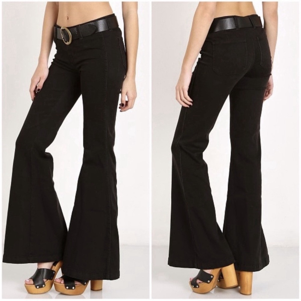 Free People Jolene Low Rise Flare Jeans Washed Black Bell Bottom Stretch Size 25